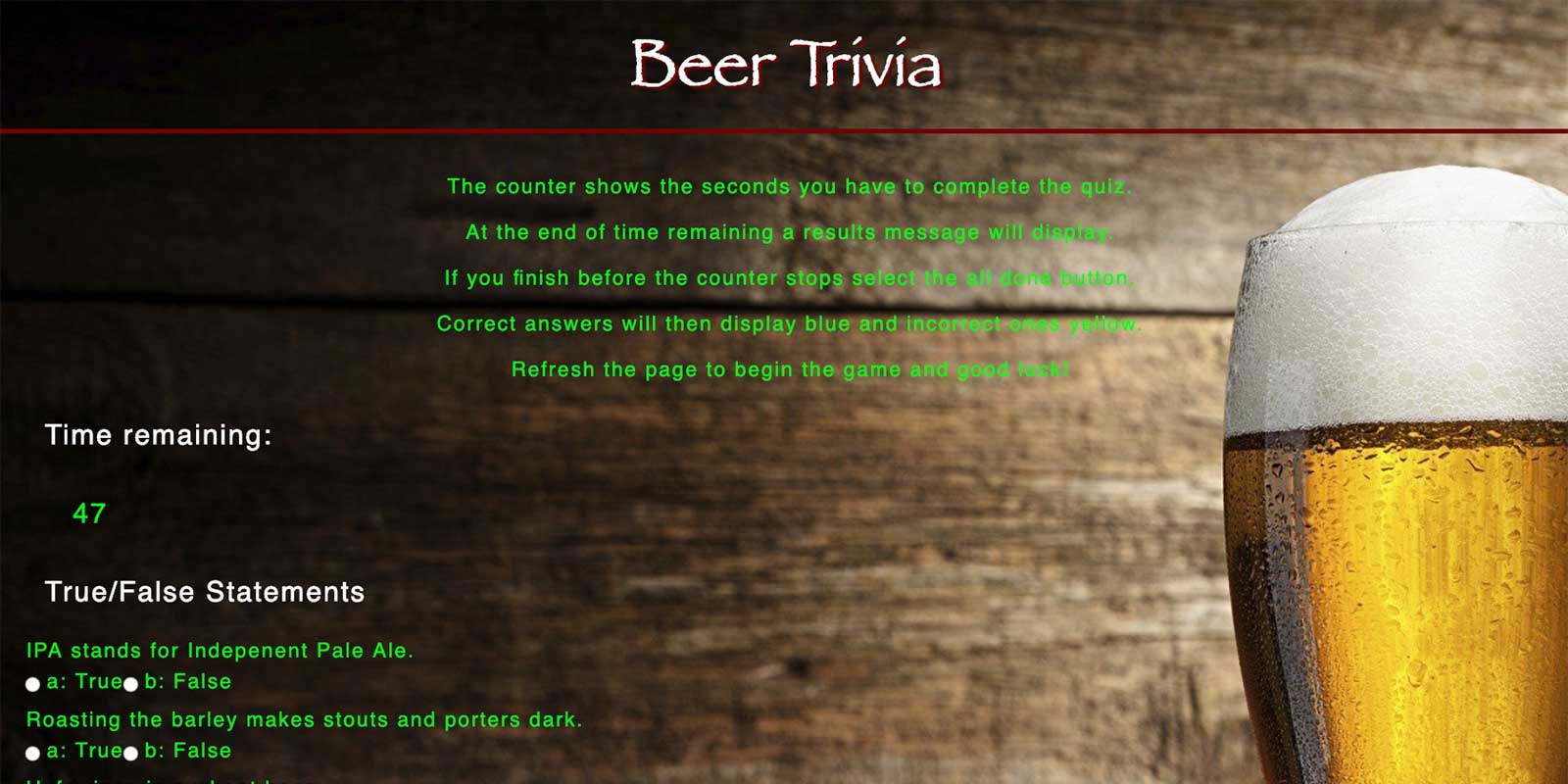 Beer Trivia App